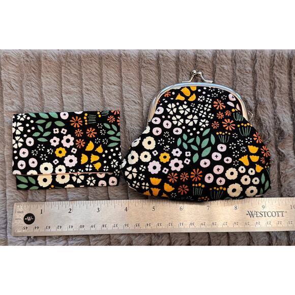 Brand new handmade Japanese pouch & card purse set, Black floral & pink lining - Picture 5 of 6